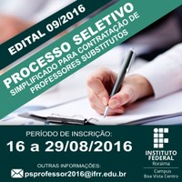 SELETIVO PARA PROFESSOR SUBSTITUTO –  Candidatos podem ser inscrever até o dia 29 de agosto