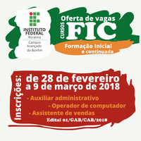 Inscrições em cursos de formação inicial e continuada no Bonfim terminam sexta-feira, dia 9