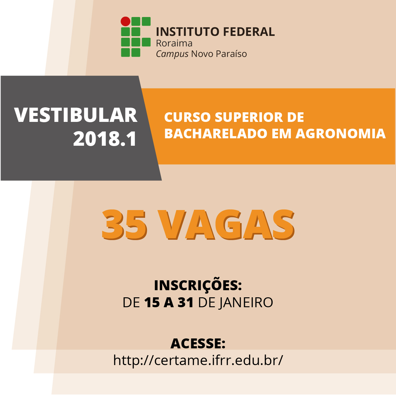 Últimos dias para se inscrever no vestibular de Agronomia do IFRR