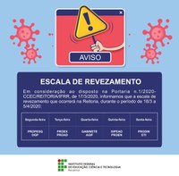 Conheça a escala de revezamento na Reitoria no período de suspensão do atendimento presencial