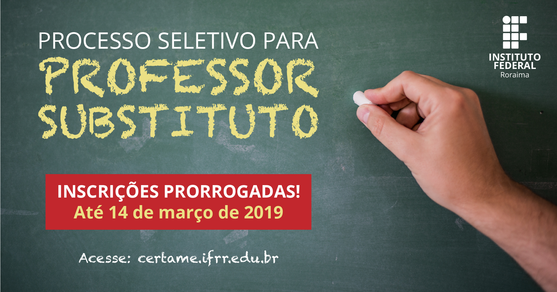 Seleção de professores substitutos do IFRR tem inscrições prorrogadas até 14 de março